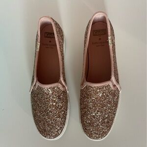 Keds x kate spade NY Triple Decker Glitter Rose Gold Slip-On Sneakers Size 7